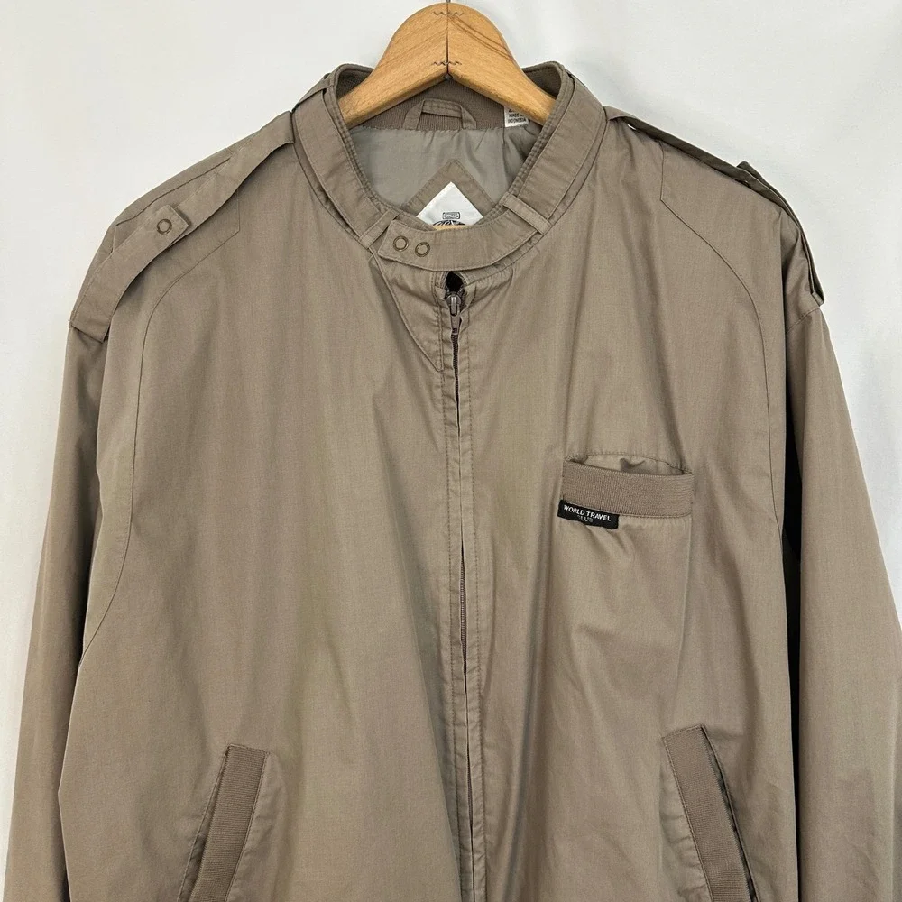 Vintage World Travel Club Jacket Men's 2XLT Bomber Full‎ Zip Lightweight Brown